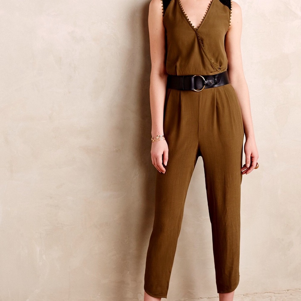 ANTHRO (Leifsdottir) Olive Lace Back Jumpsuit
